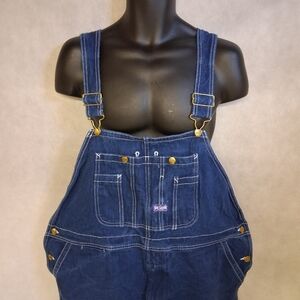 Big Smith Bib Overalls 44x30 Dark Washed Blue Denim